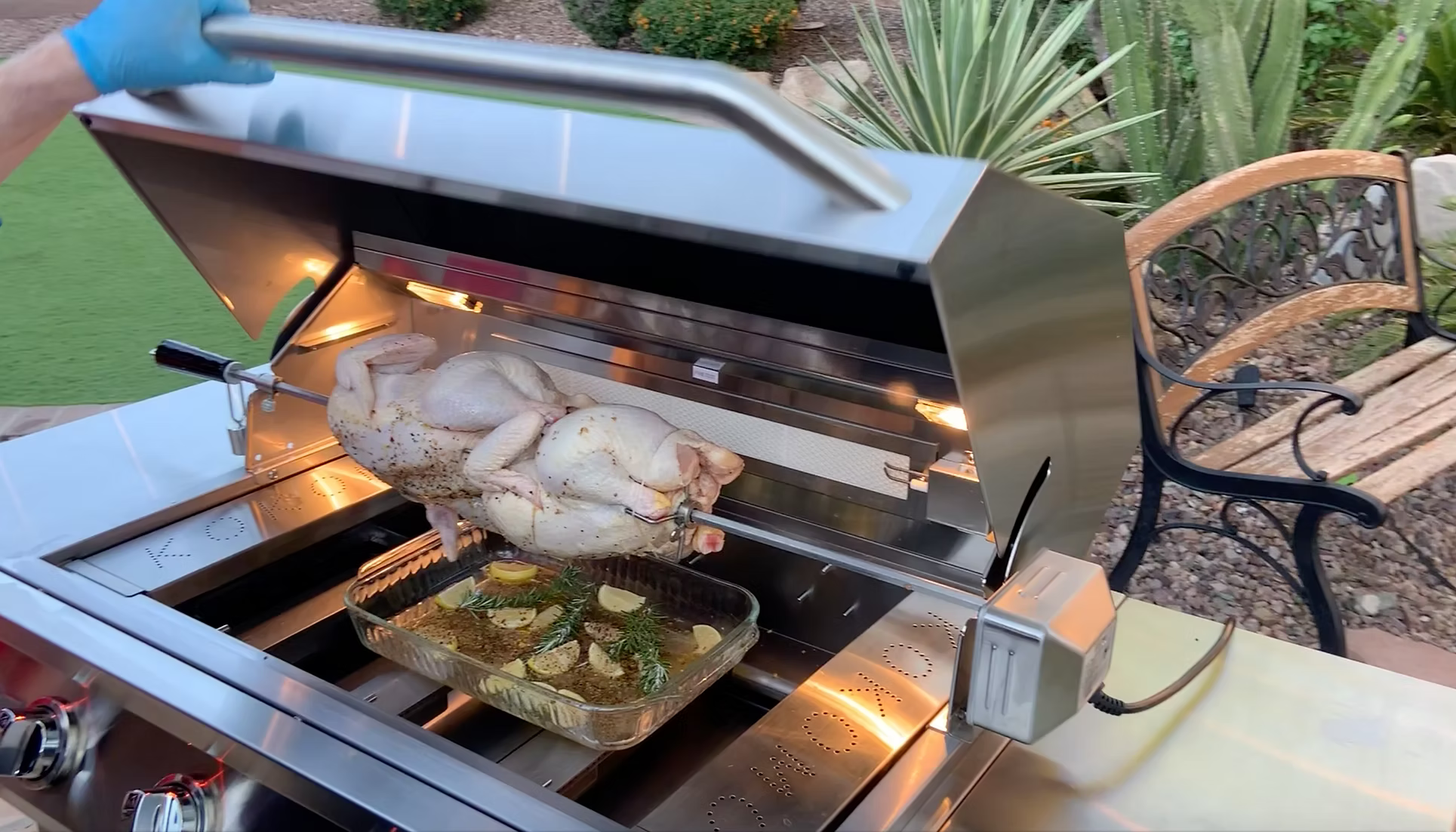 Rotisserie chickens grilling -smokeforges