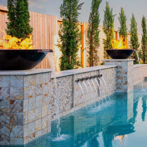 The Outdoor Plus Sedona Fire Water Bowl in GFRC concrete for outdoor patios