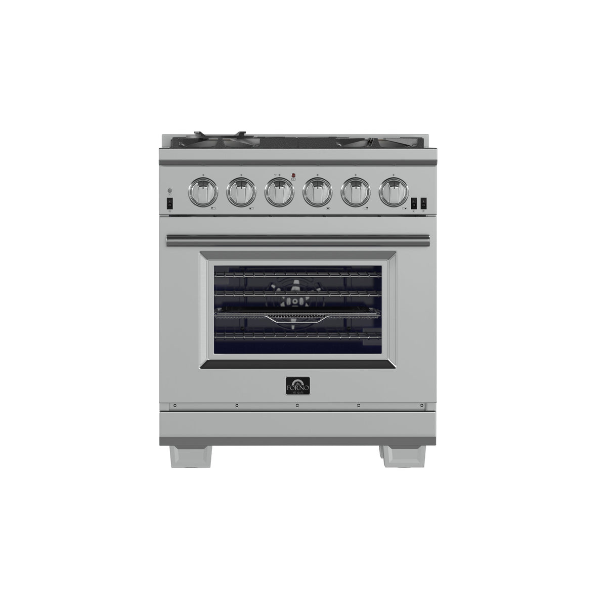 Forno Capriasca 30-Inch Gas Range in stainless steel, front view