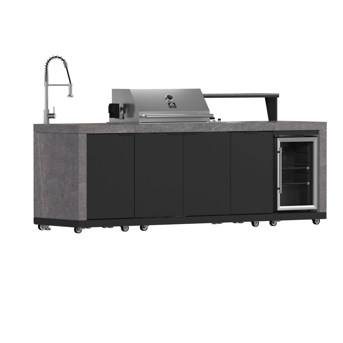Forno Kitchen 30-Inch Outdoor Kitchen Set in black, grill angle