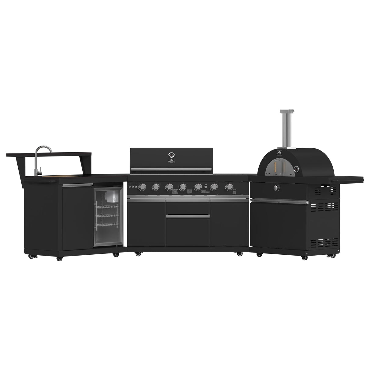 Forno Aperto Outdoor Kitchen Set in black, grill front lights off