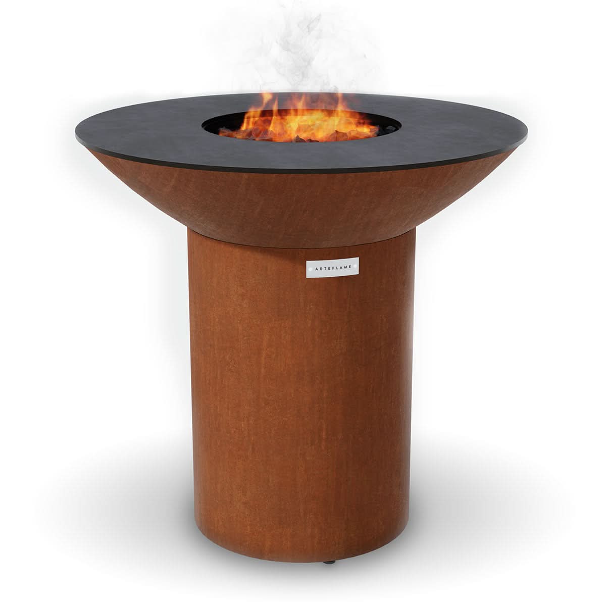 Arteflame Classic 40 inch flat top charcoal grill with round Corten steel base