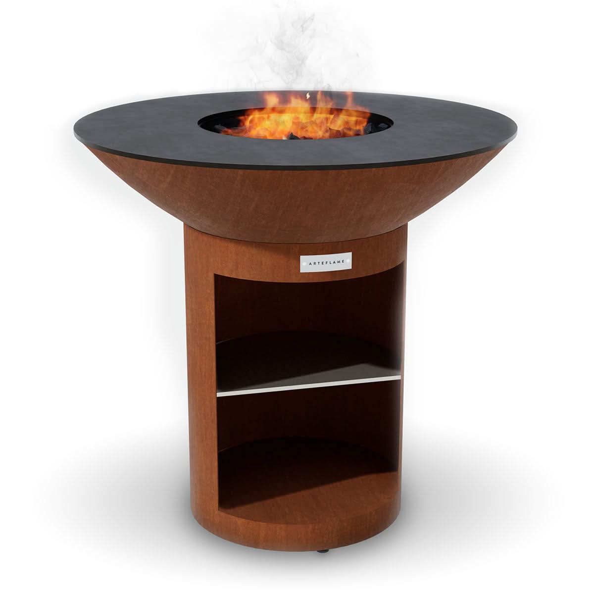 Arteflame Classic 40 inch grill with storage base flat top and fire feature