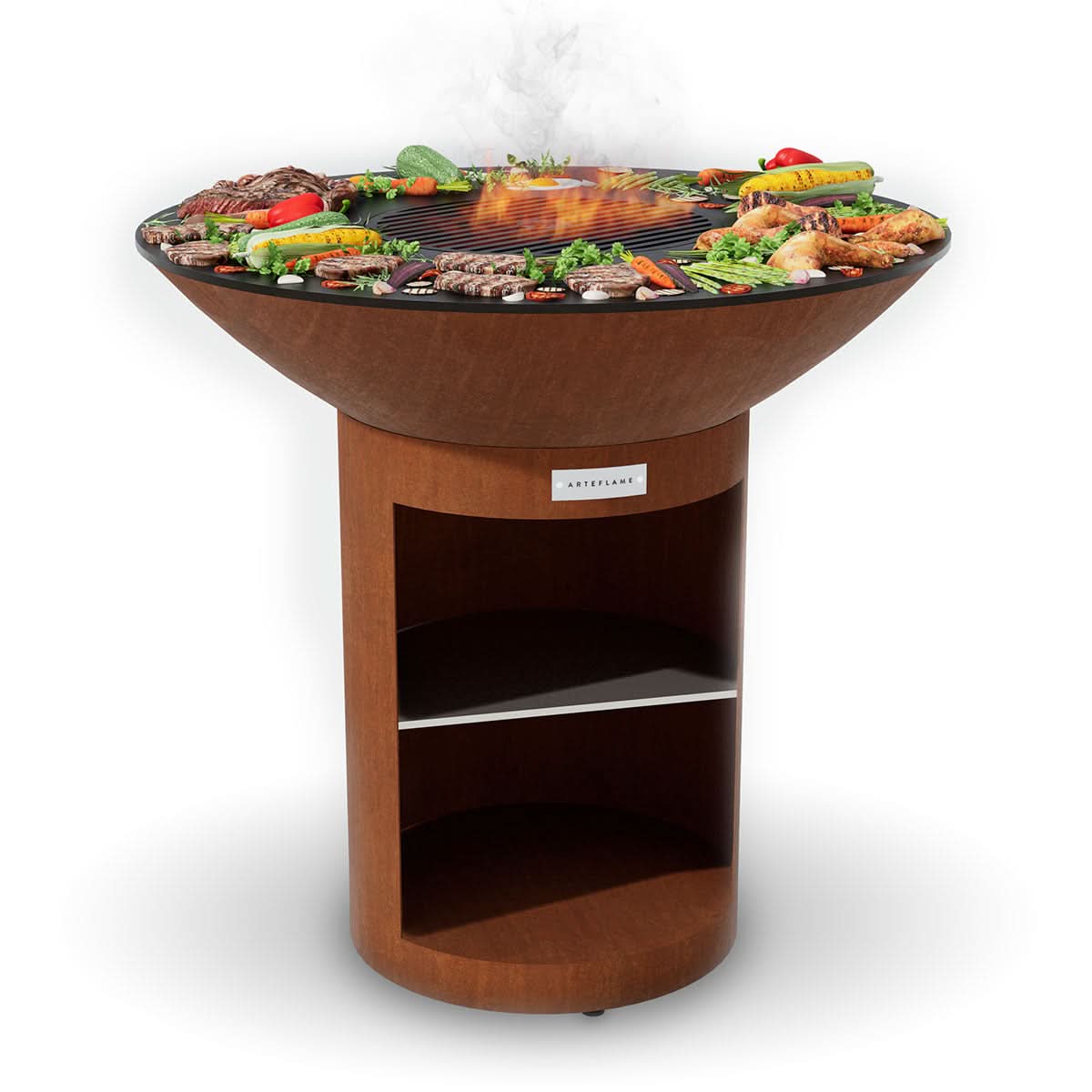 Arteflame Classic 40 inch grill with storage base flat top and fire feature