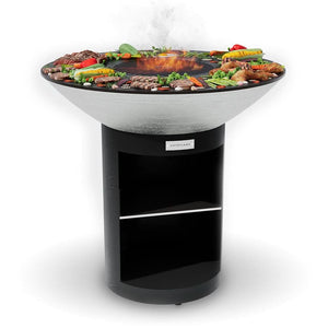 Arteflame 40 inch Platinum Series stainless steel fire bowl flat top grill with storage base