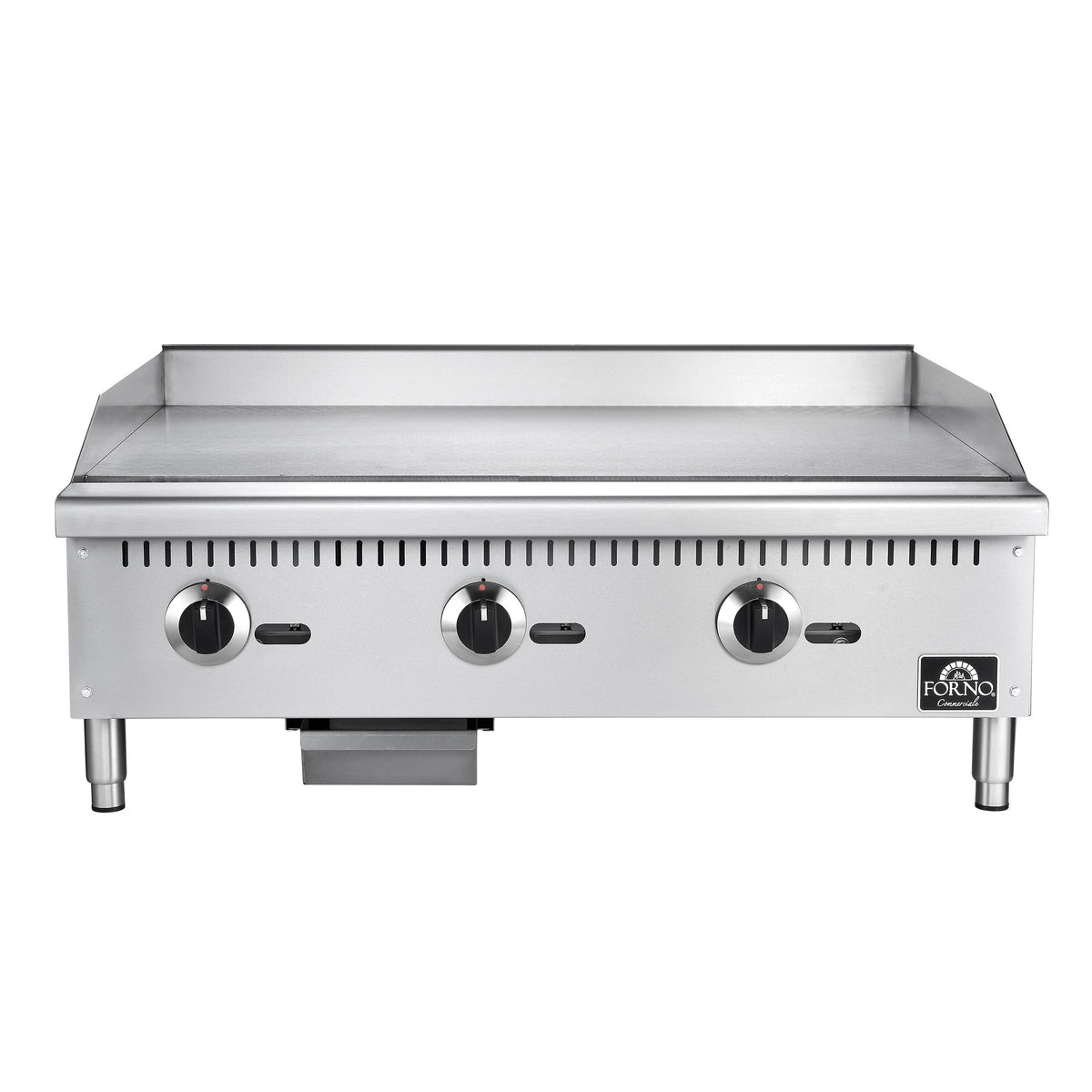 Forno Commerciale 36-Inch Commercial Gas Griddle in stainless steel, griddle front