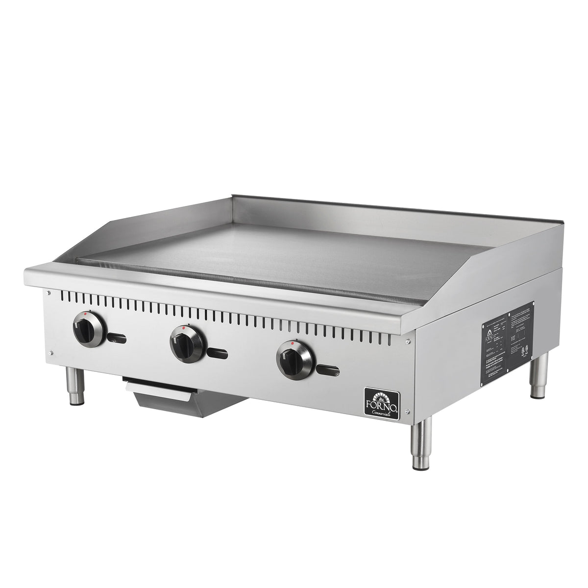 Forno Commerciale 36-Inch Commercial Gas Griddle in stainless steel, griddle right side