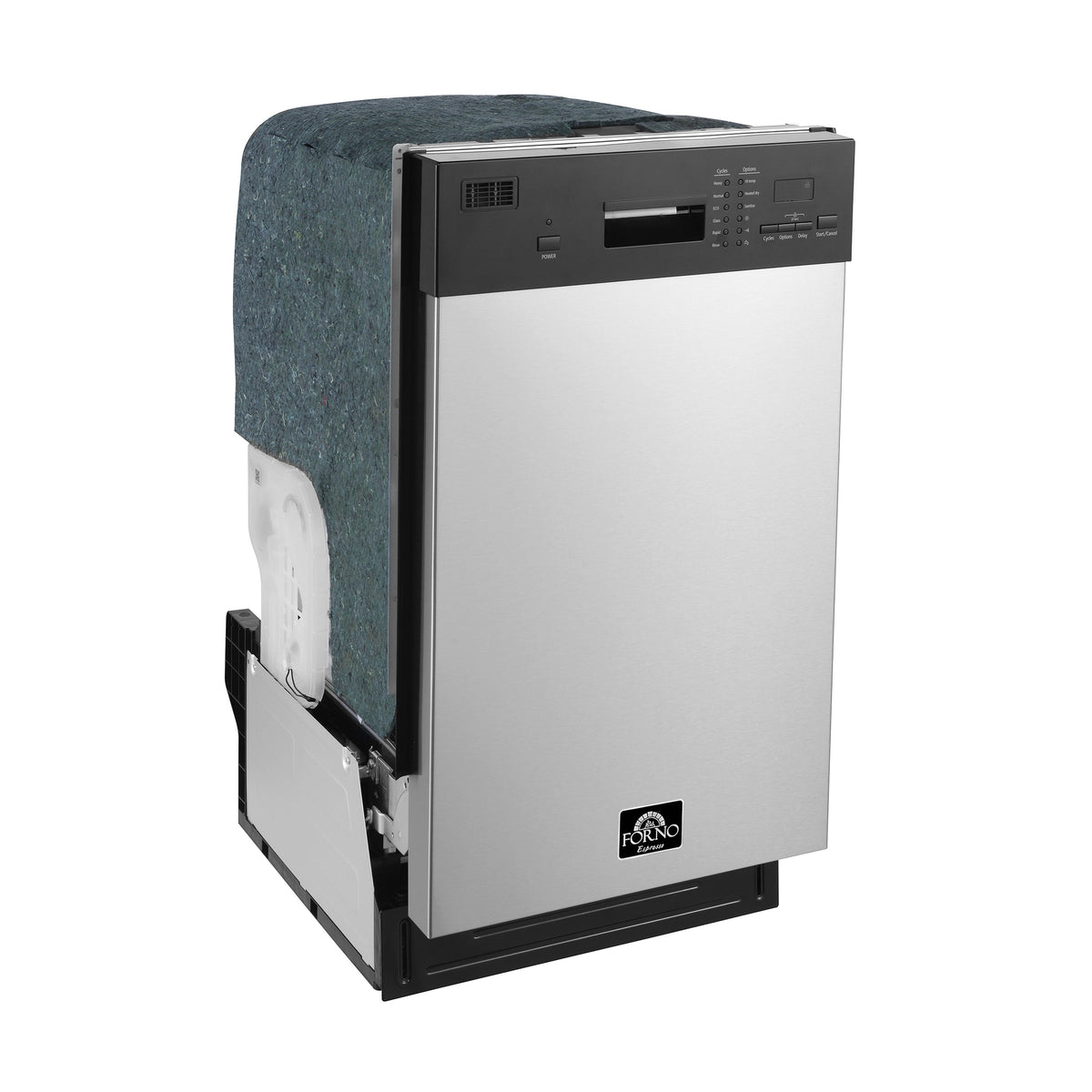 Forno Polo 18-Inch Dishwasher in stainless steel, side view