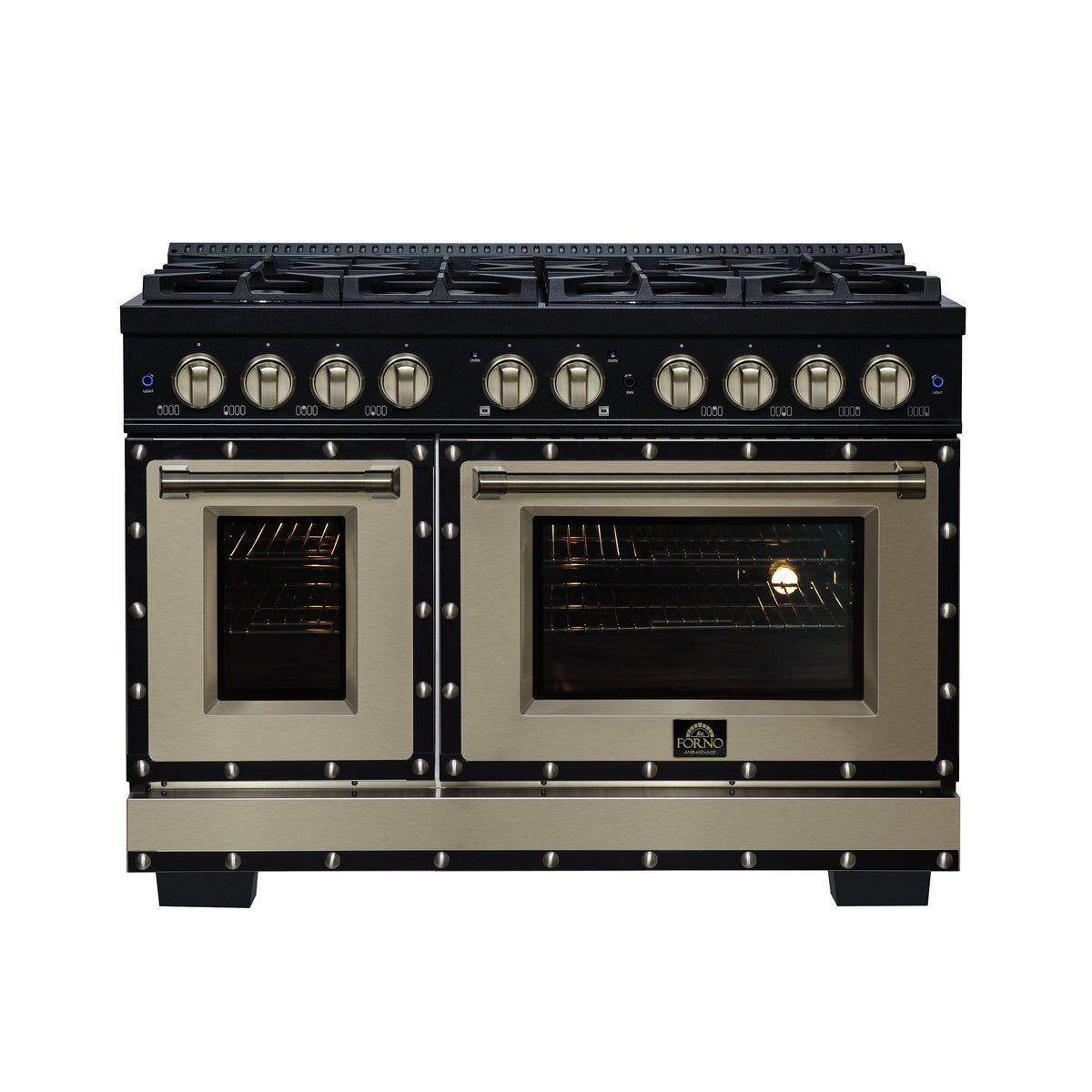 Forno Ambassador 48-Inch Dual Fuel Range in black, front view