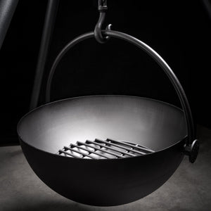 Cowboy Cauldron The Dude 24" Fire Pit & Grill with charcoal setup