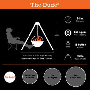 Cowboy Cauldron The Dude 24" Fire Pit & Grill specifications and dimensions