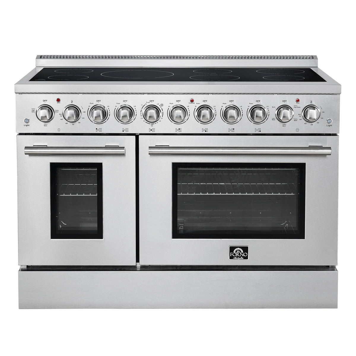 Forno Paolo 48-Inch Electric Range in stainless steel, front view