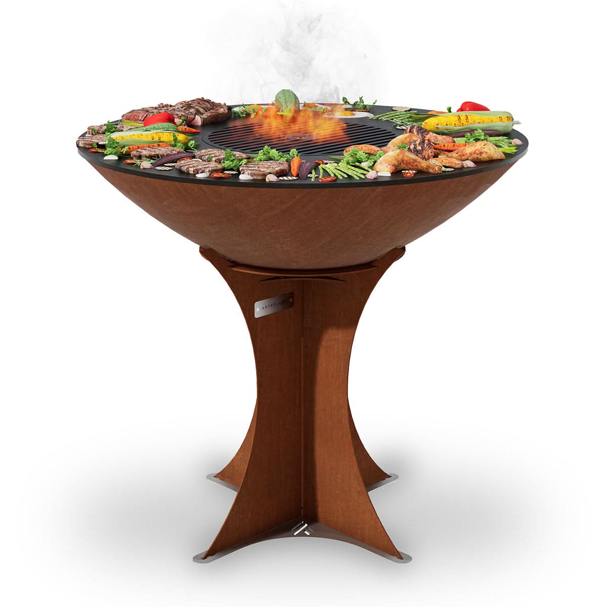 Arteflame 40 inch grill with high Euro base for elegant wood-fired outdoor cooking