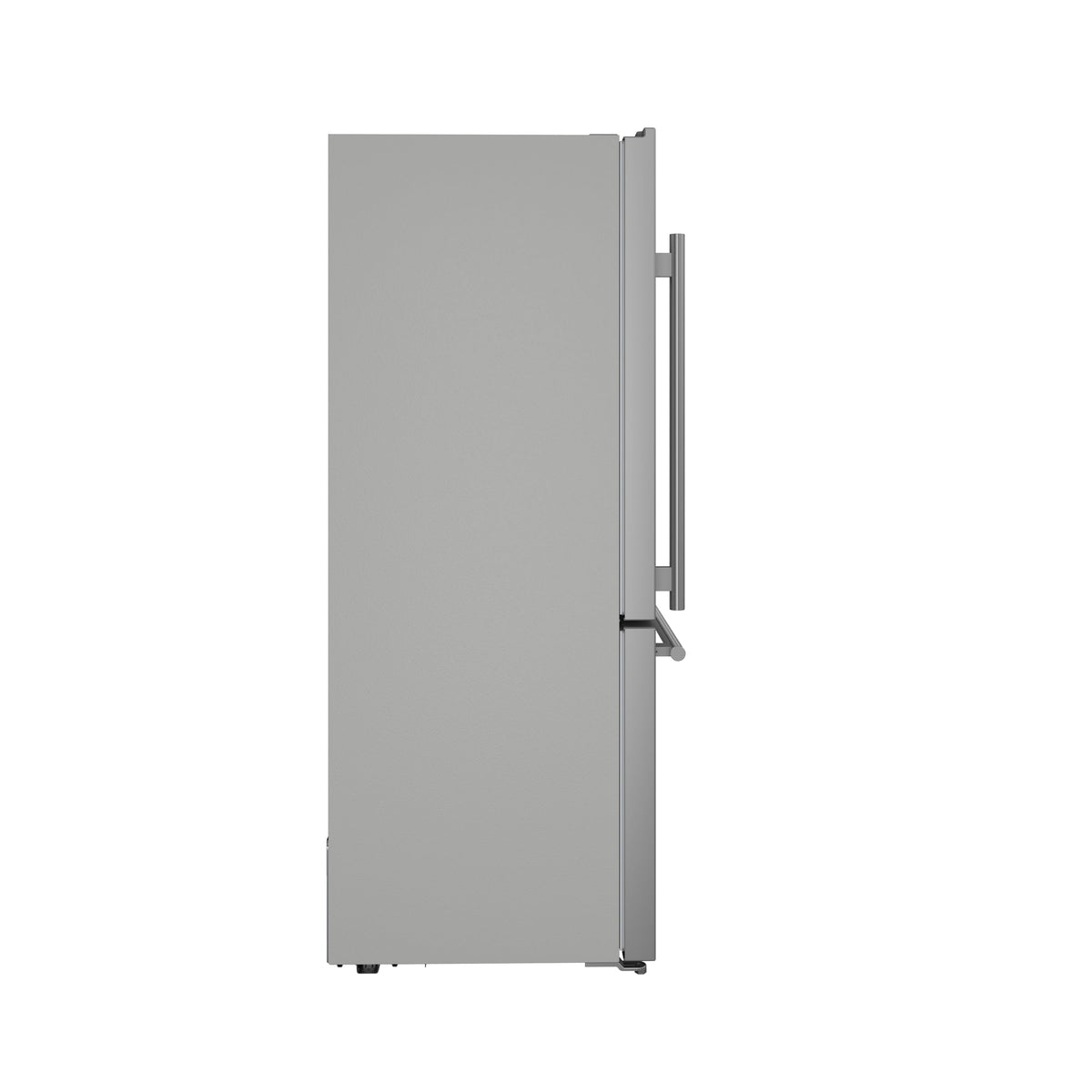 Forno Milano 31-Inch Bottom Freezer Refrigerator in stainless steel, side view