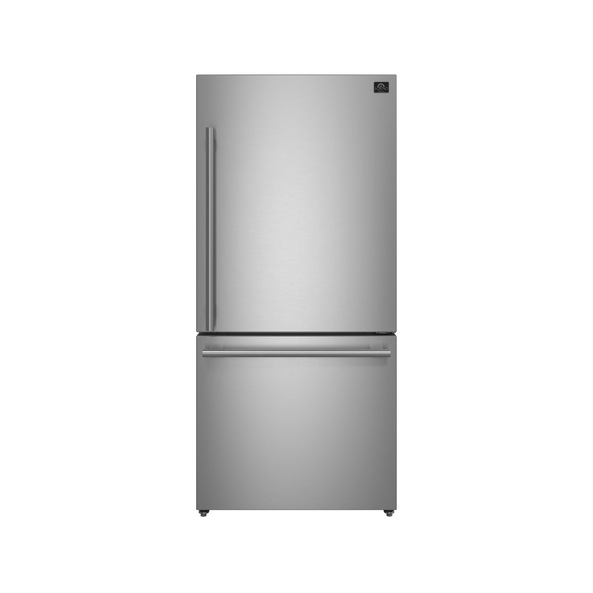 Forno Milano 31-Inch Bottom Freezer Refrigerator in stainless steel, front view