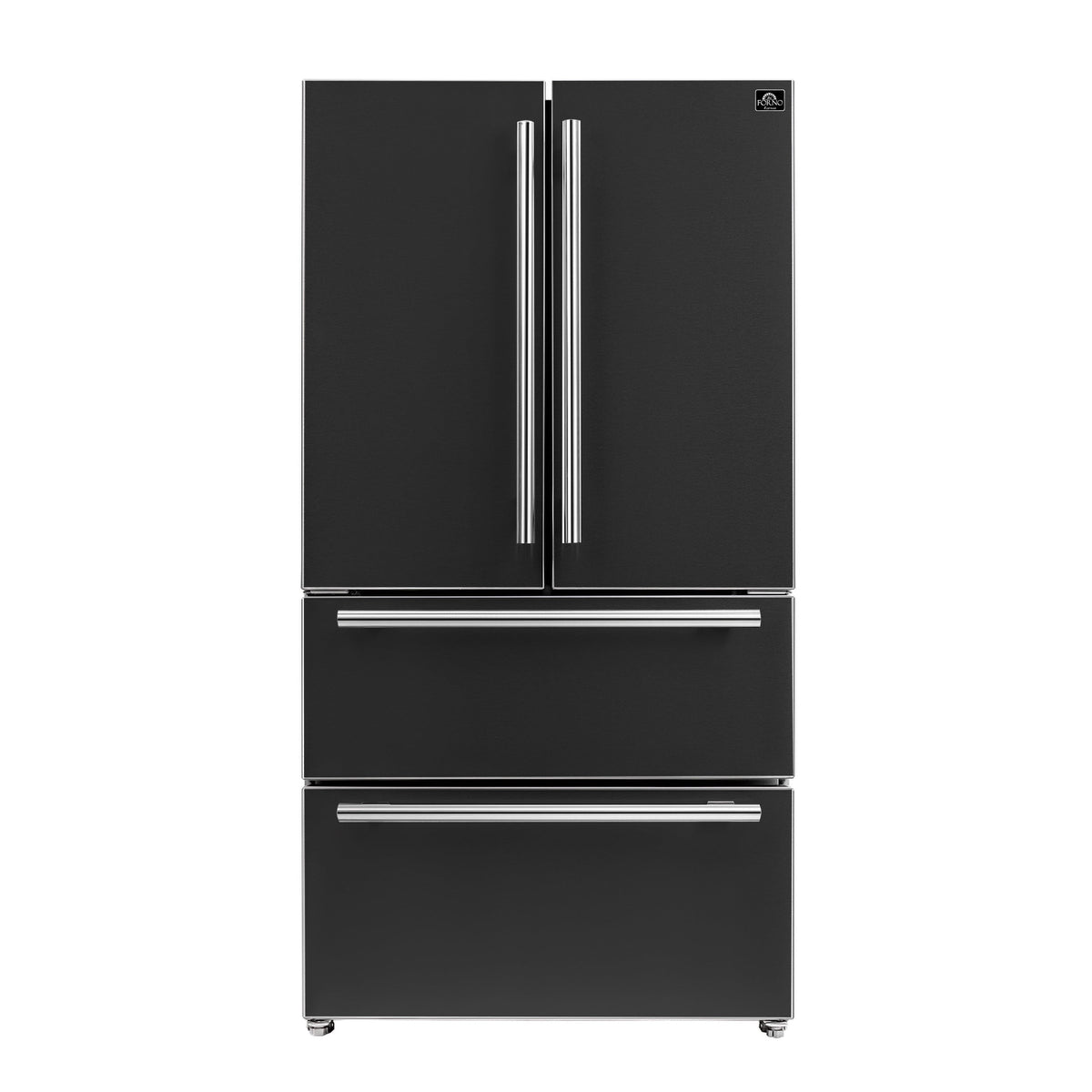 Forno Moena 36-Inch French Door Refrigerator in black, door front
