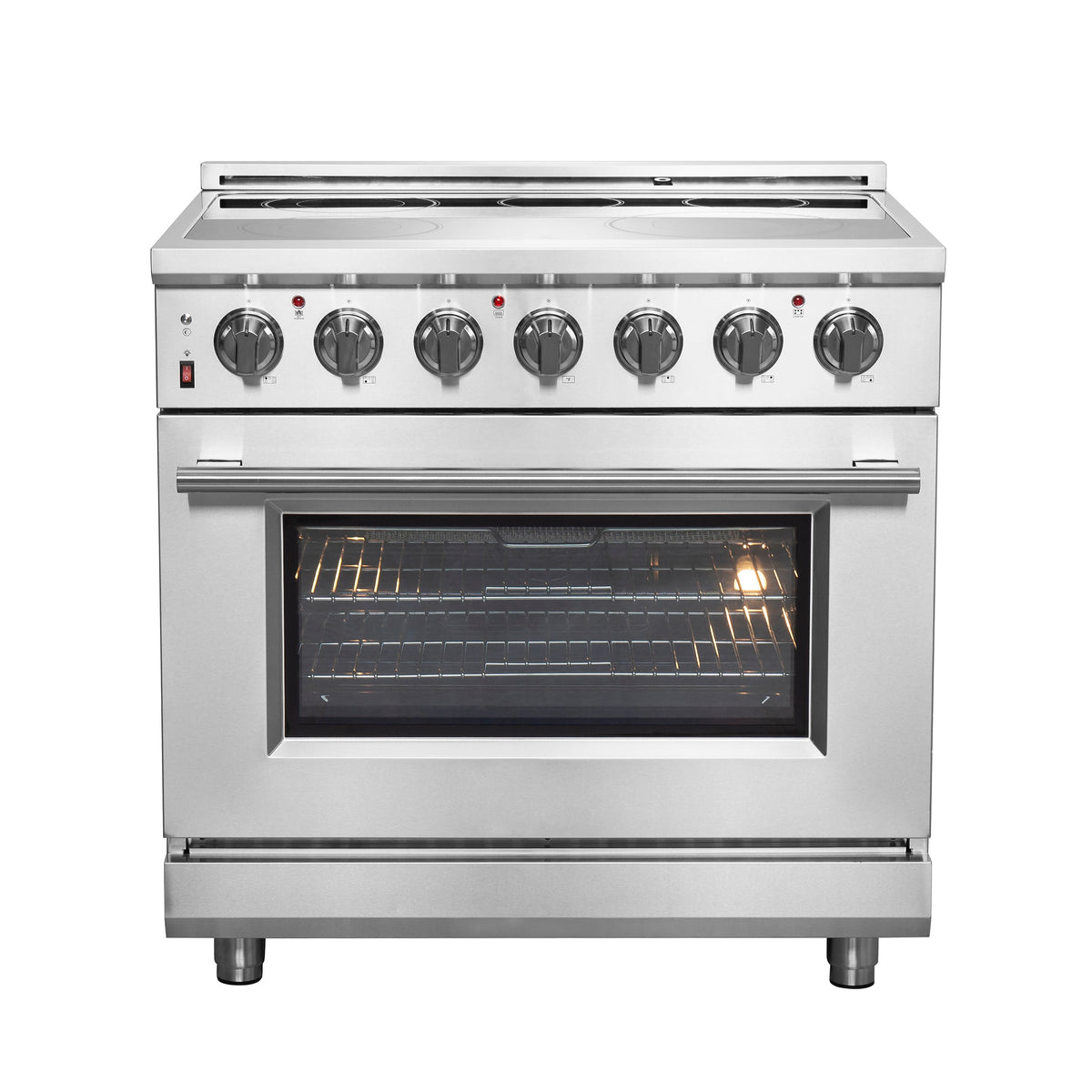 Forno Massimo 36-Inch Electric Range in stainless steel, front view