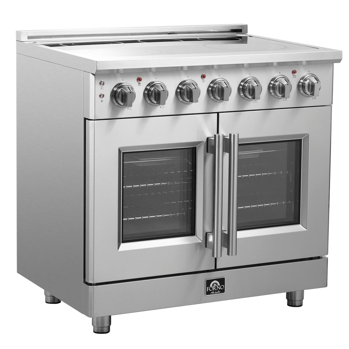 Forno Massimo 36-Inch Electric Range in stainless steel, left side front view