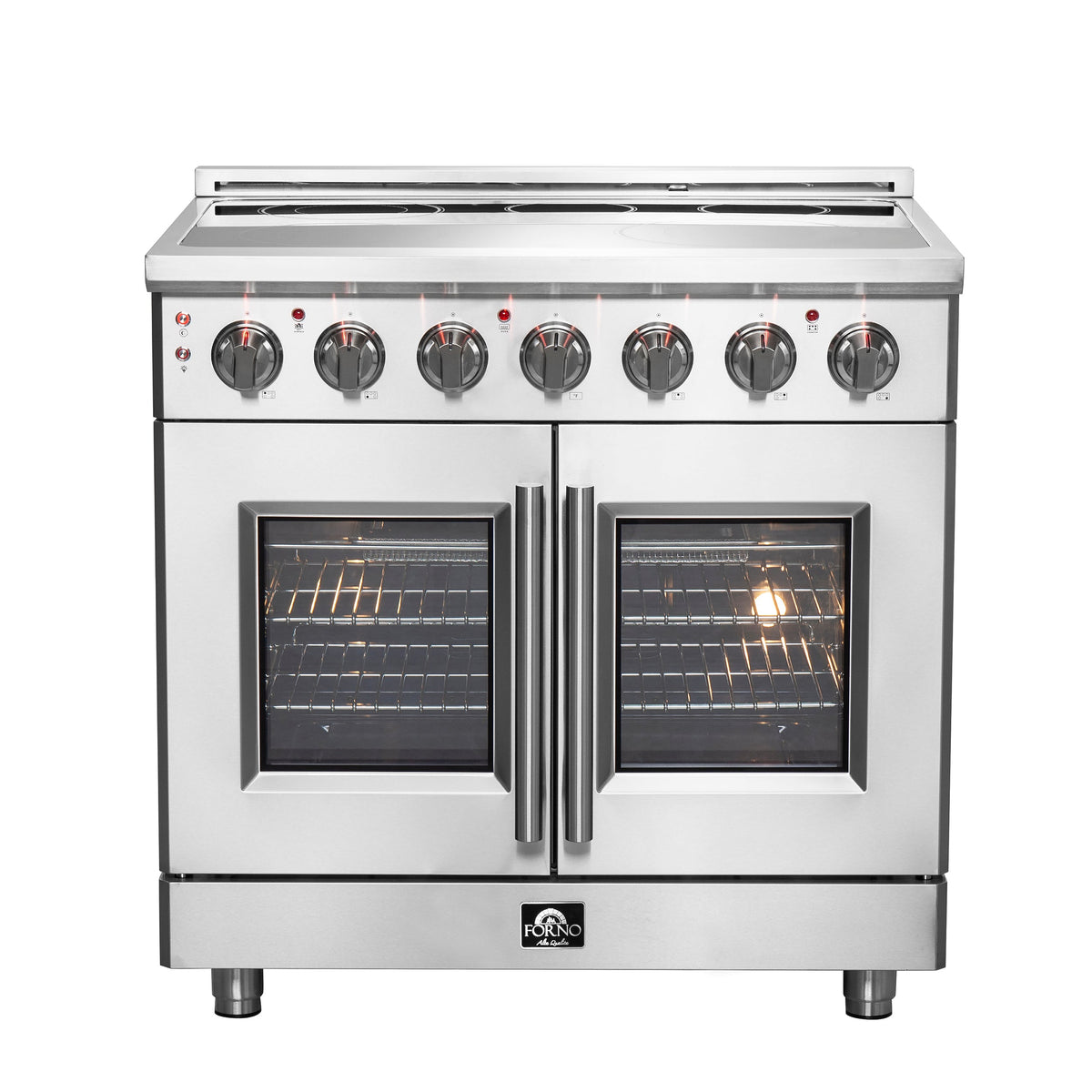 Forno Massimo 36-Inch Electric Range in stainless steel, front view