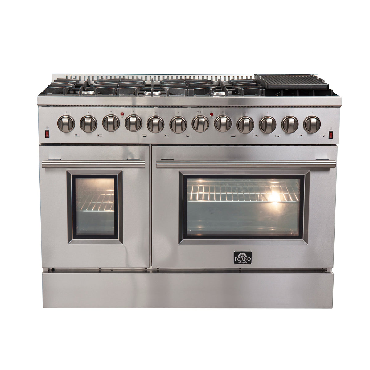 Forno Galiano 48-Inch Dual Fuel Range in stainless steel, front view