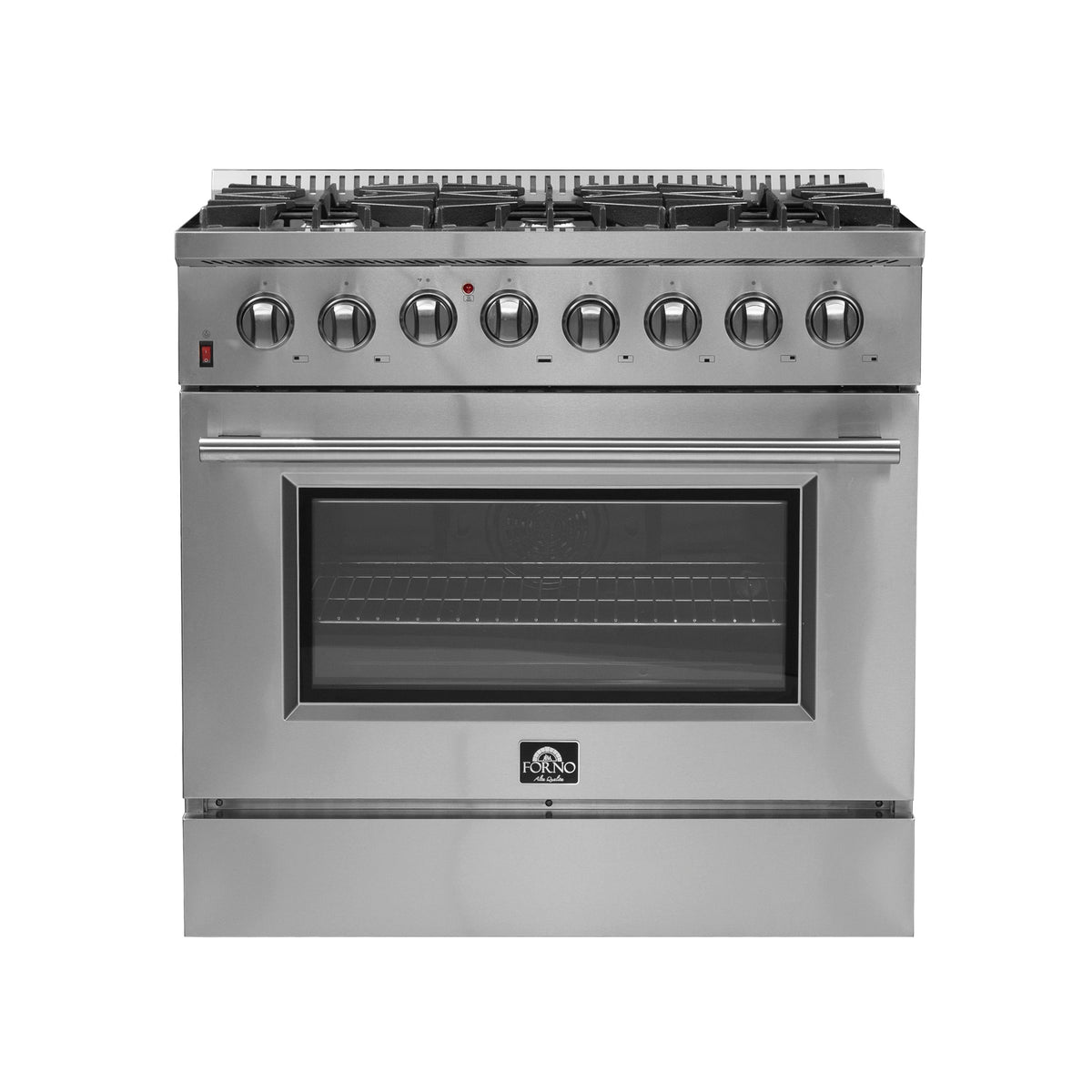 Forno Galiano 36-Inch Dual Fuel Range in stainless steel, front view