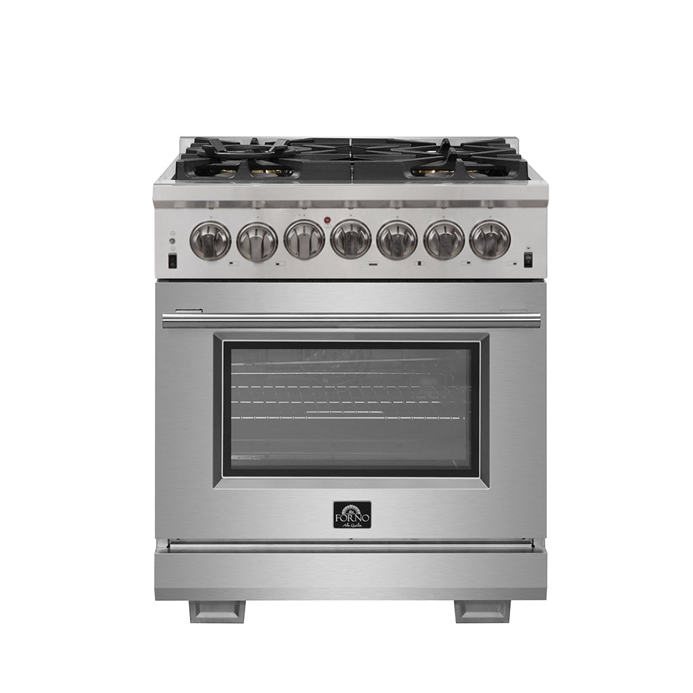 Forno Capriasca 30-Inch Dual Fuel Range in stainless steel, front view