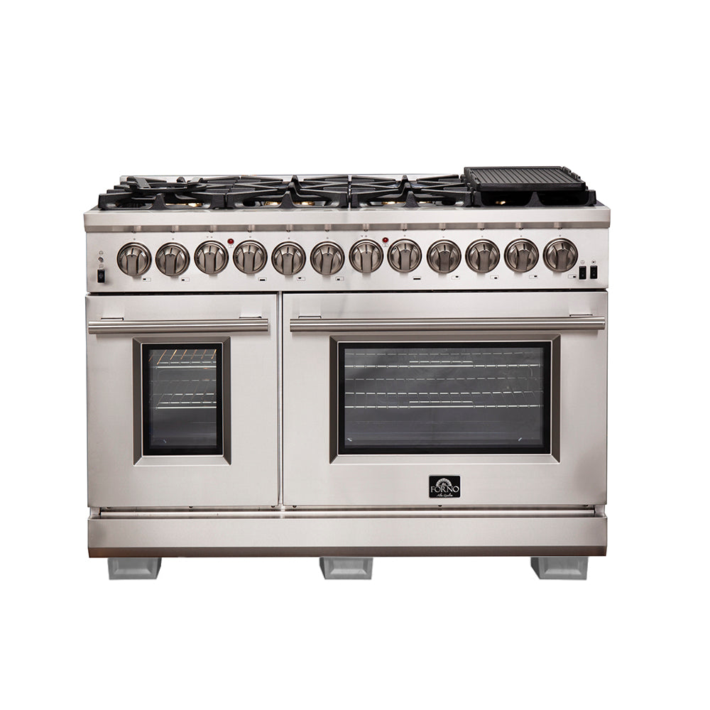 Forno Capriasca 48-Inch Dual Fuel Range in stainless steel, front view