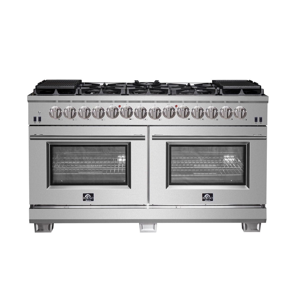 Forno Capriasca 60-Inch Dual Fuel Range in stainless steel, front view