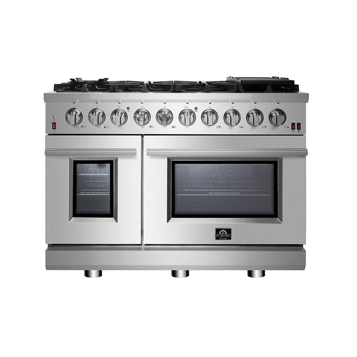 Forno Massimo 48-Inch Gas Range in stainless steel, dual oven