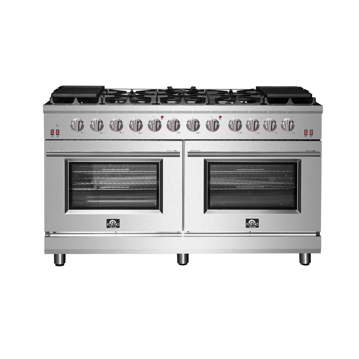 Forno Massimo 60-Inch Gas Range in stainless steel, double oven