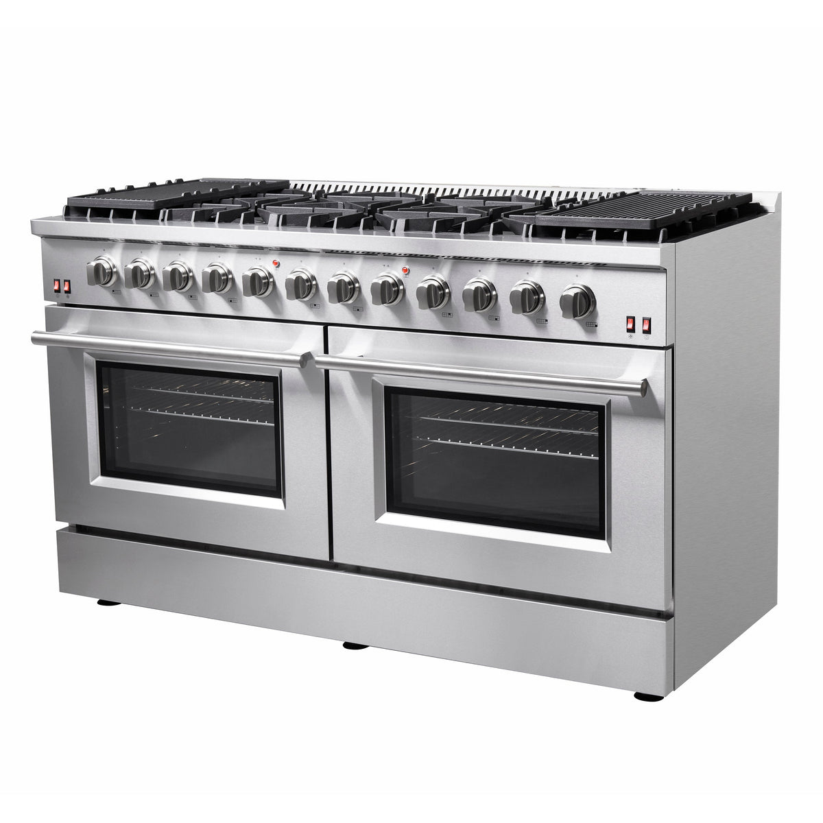 Forno Galiano 60-Inch Gas Range in stainless steel, angle view