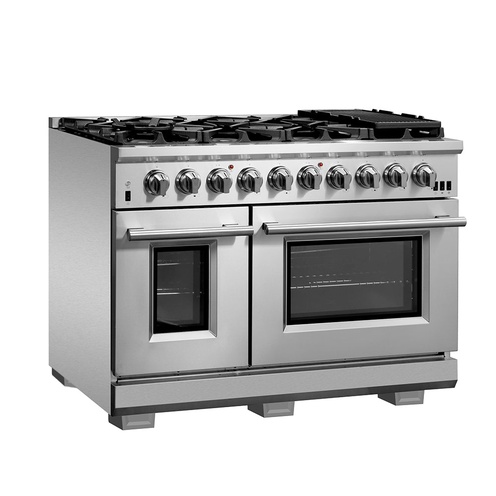 Forno Capriasca 48-Inch Gas Range in stainless steel, left view view