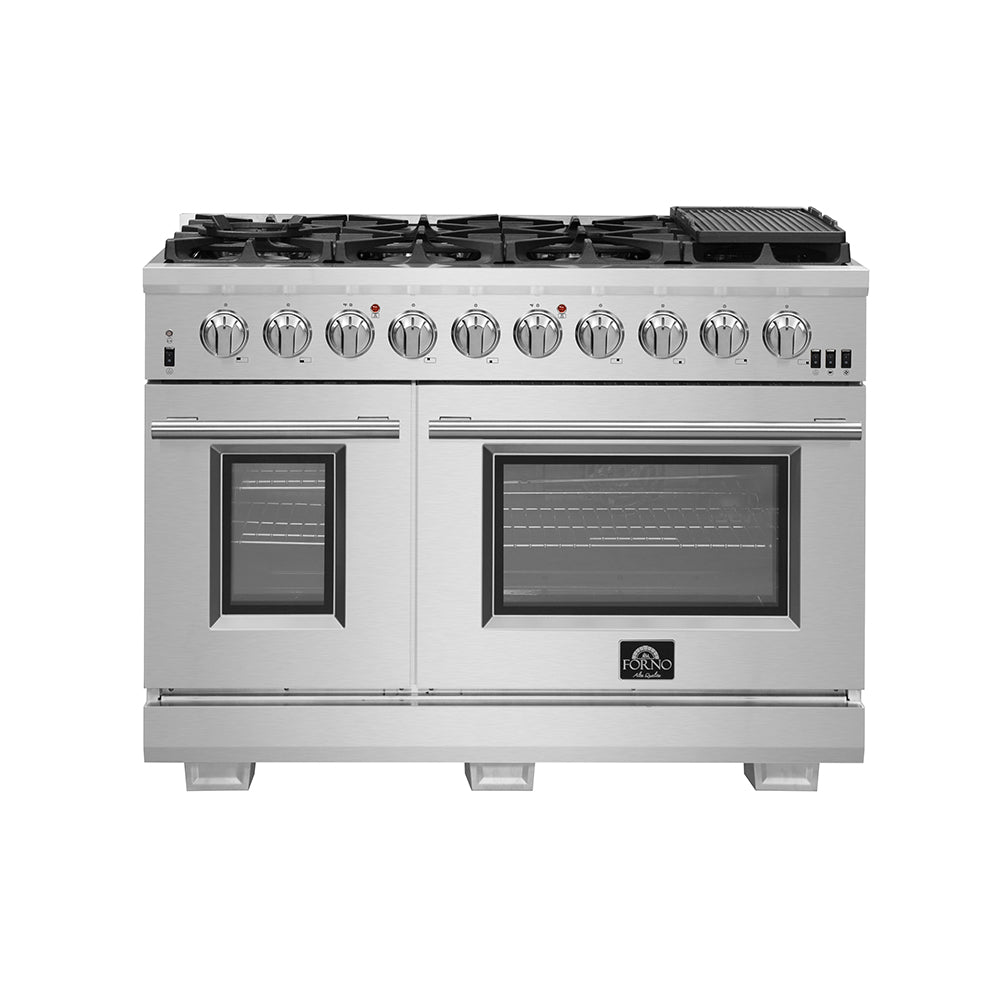Forno Capriasca 48-Inch Gas Range in stainless steel, front view