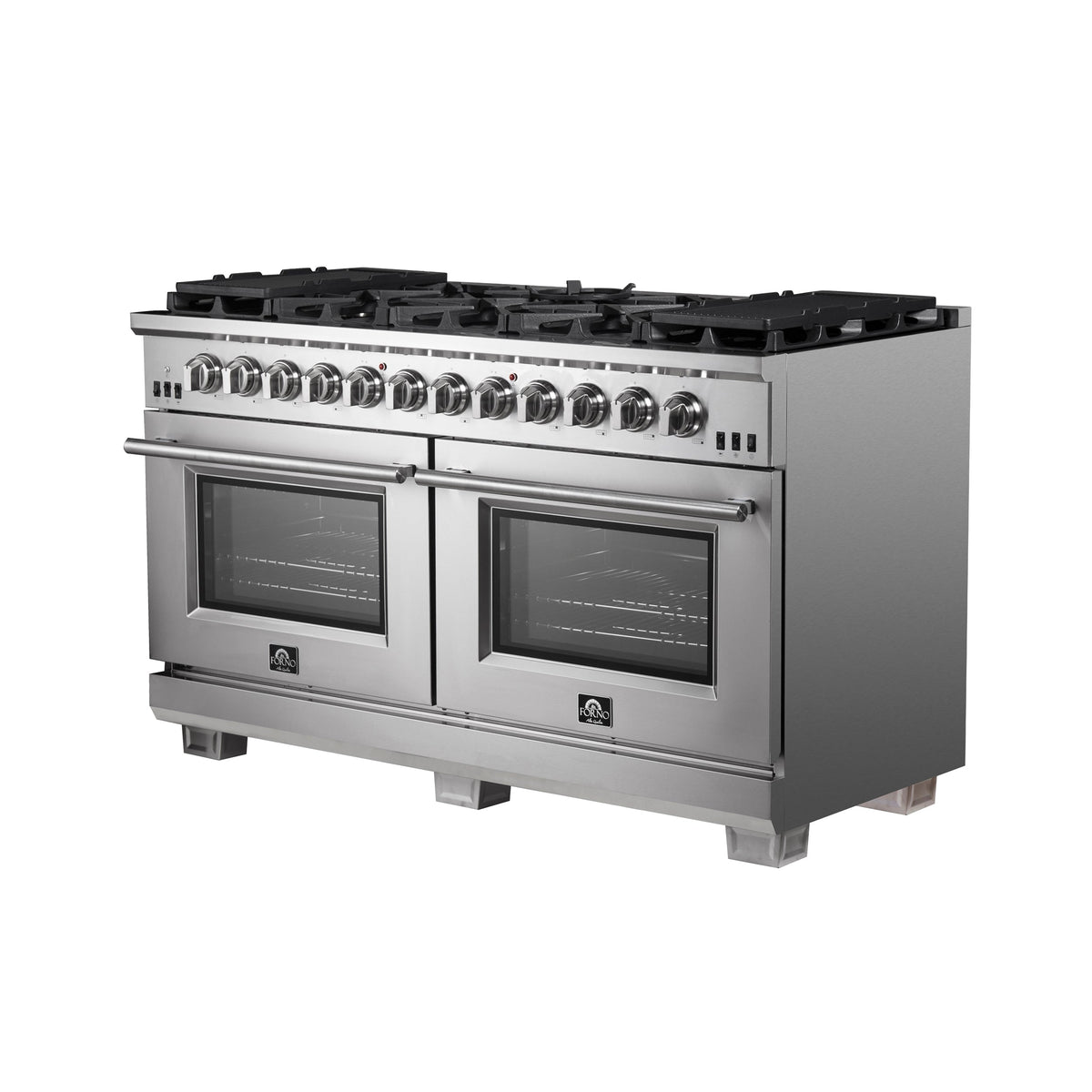 Forno Capriasca 60-Inch Gas Range in stainless steel, angle view