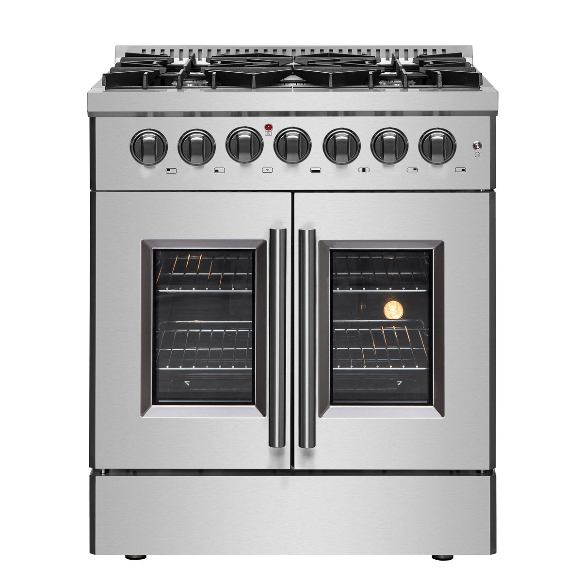 Forno Galiano 30-Inch Dual Fuel Range in stainless steel, french door