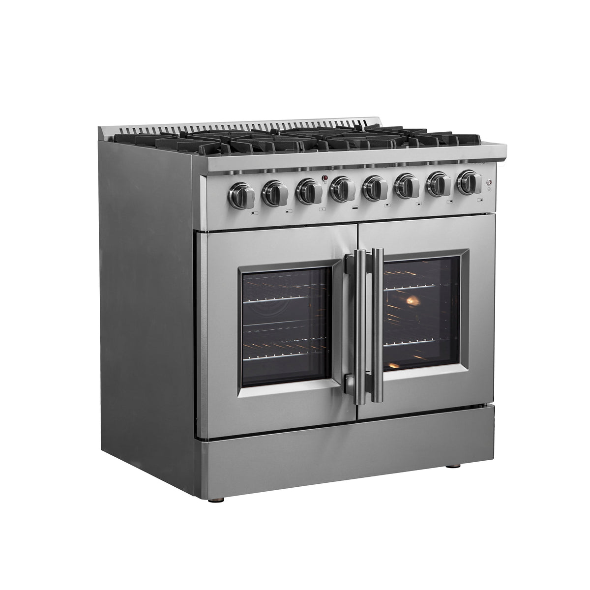 Forno Galiano 36-Inch Dual Fuel Range in stainless steel, left side front view