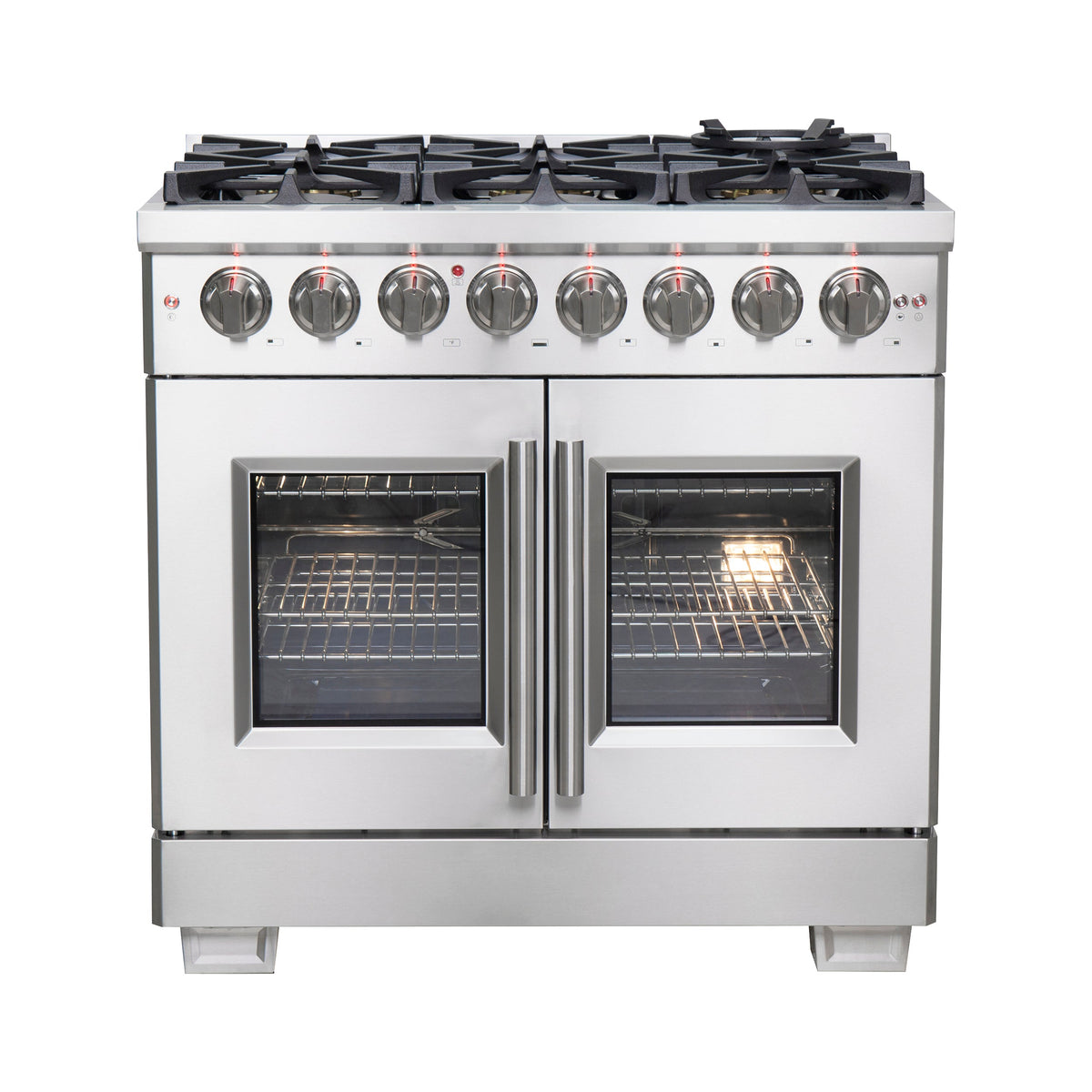 Forno Capriasca 36-Inch Dual Fuel Range in stainless steel, french door