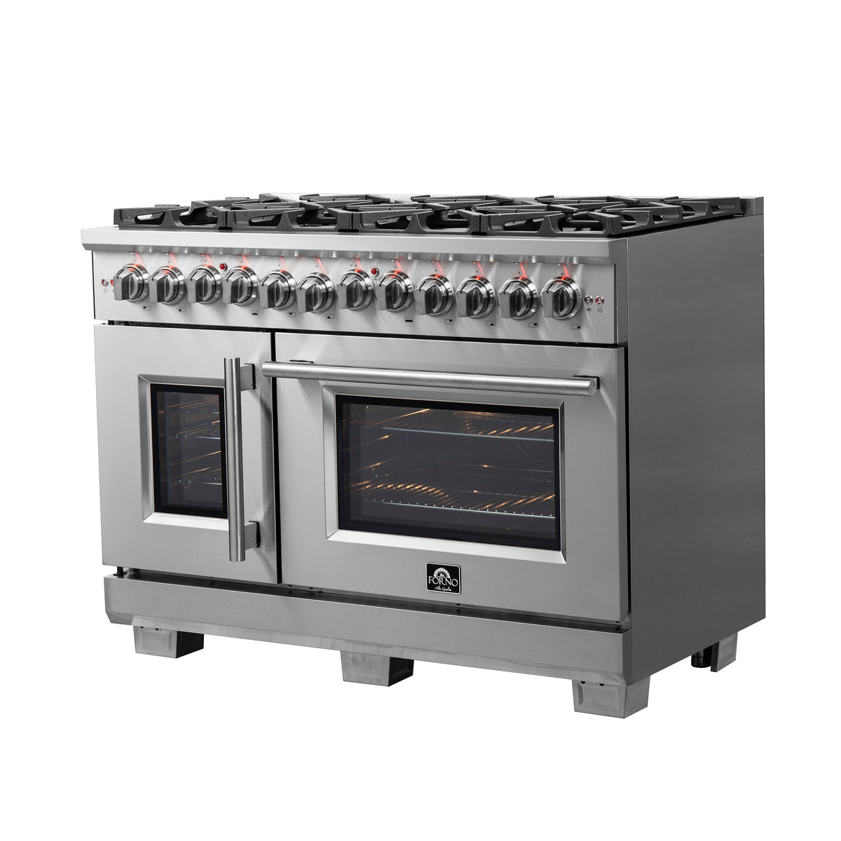 Forno Capriasca 48-Inch Dual Fuel Range in stainless steel, right side front view