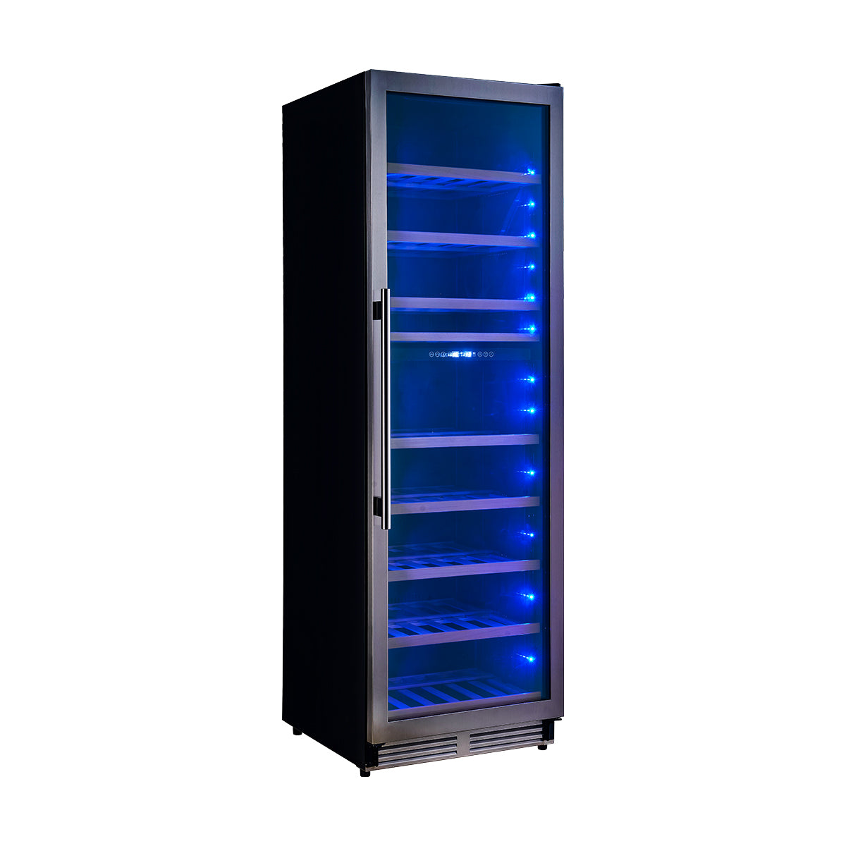 Forno Avellino 24-Inch Wine & Beverage Cooler in stainless steel, cellar angle close-up door