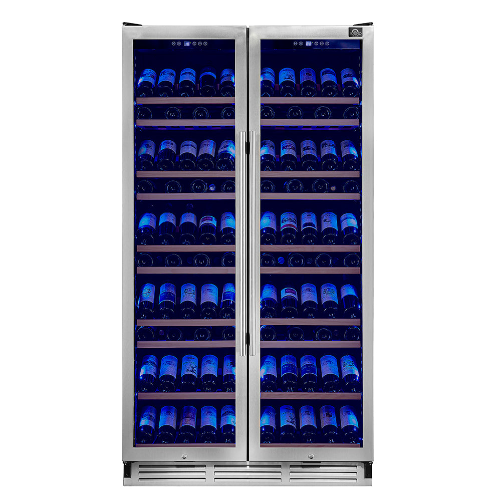Forno Vernazza 40-Inch Wine & Beverage Cooler in stainless steel, front bottles