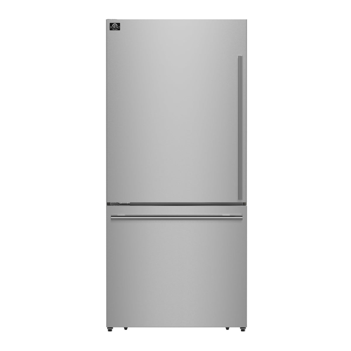 Forno Milano 31-Inch Bottom Freezer Refrigerator in stainless steel, front view