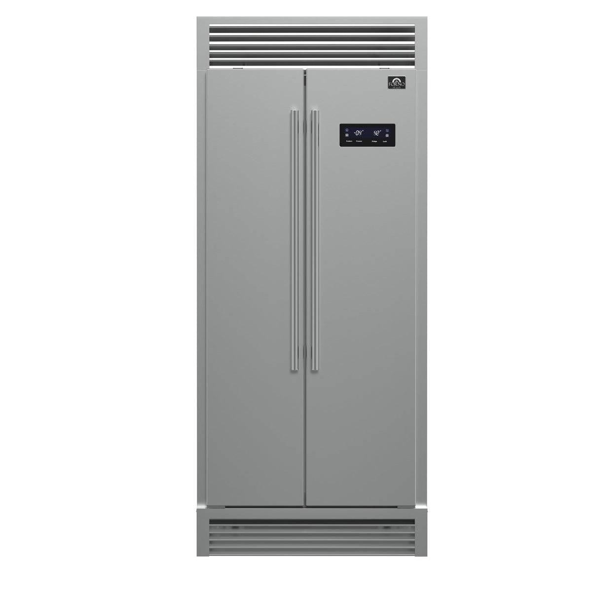 Forno Salerno 37-Inch Side-by-Side Refrigerator in stainless steel VCM, front view