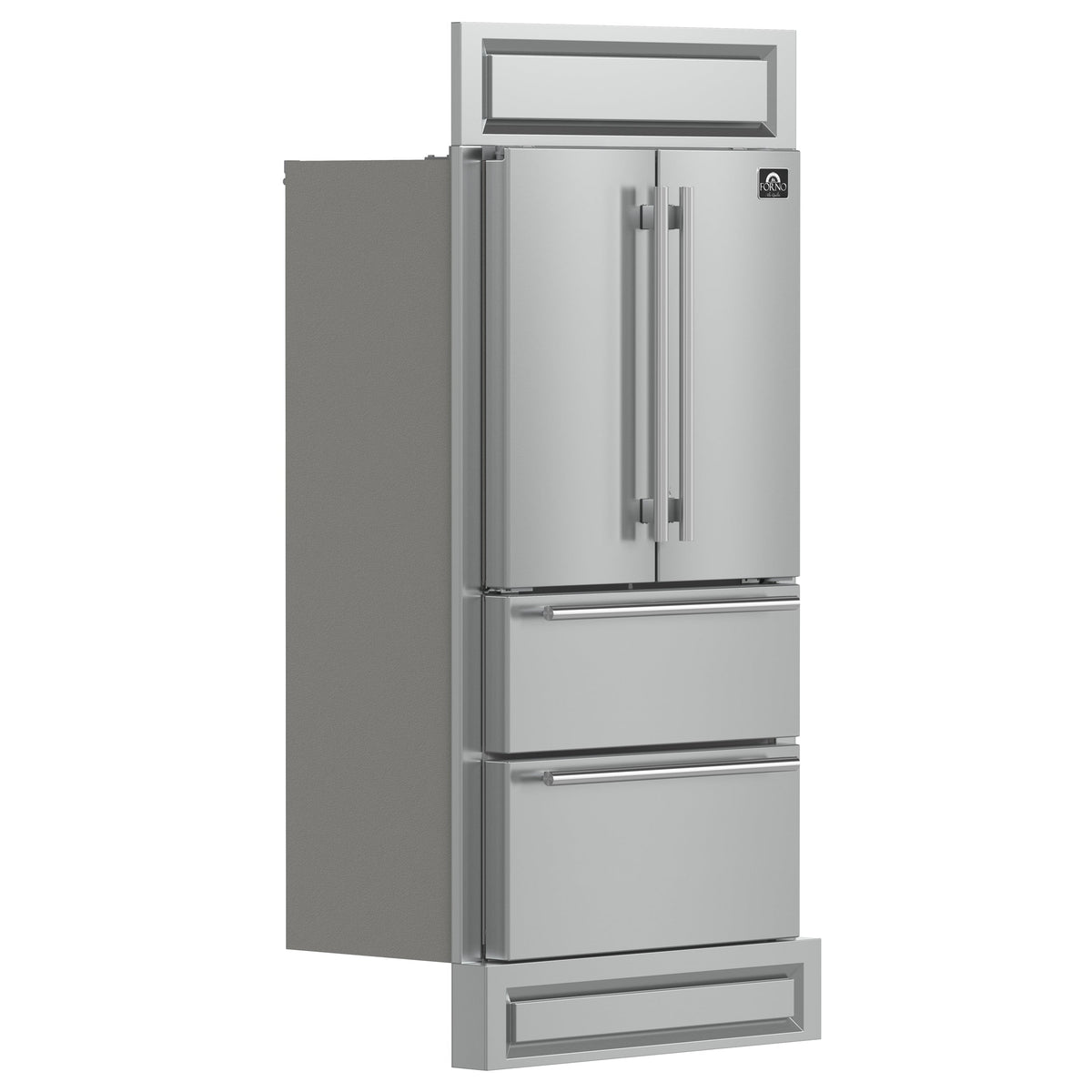 Forno Moena 40-Inch French Door Refrigerator in stainless steel VCM, angle view
