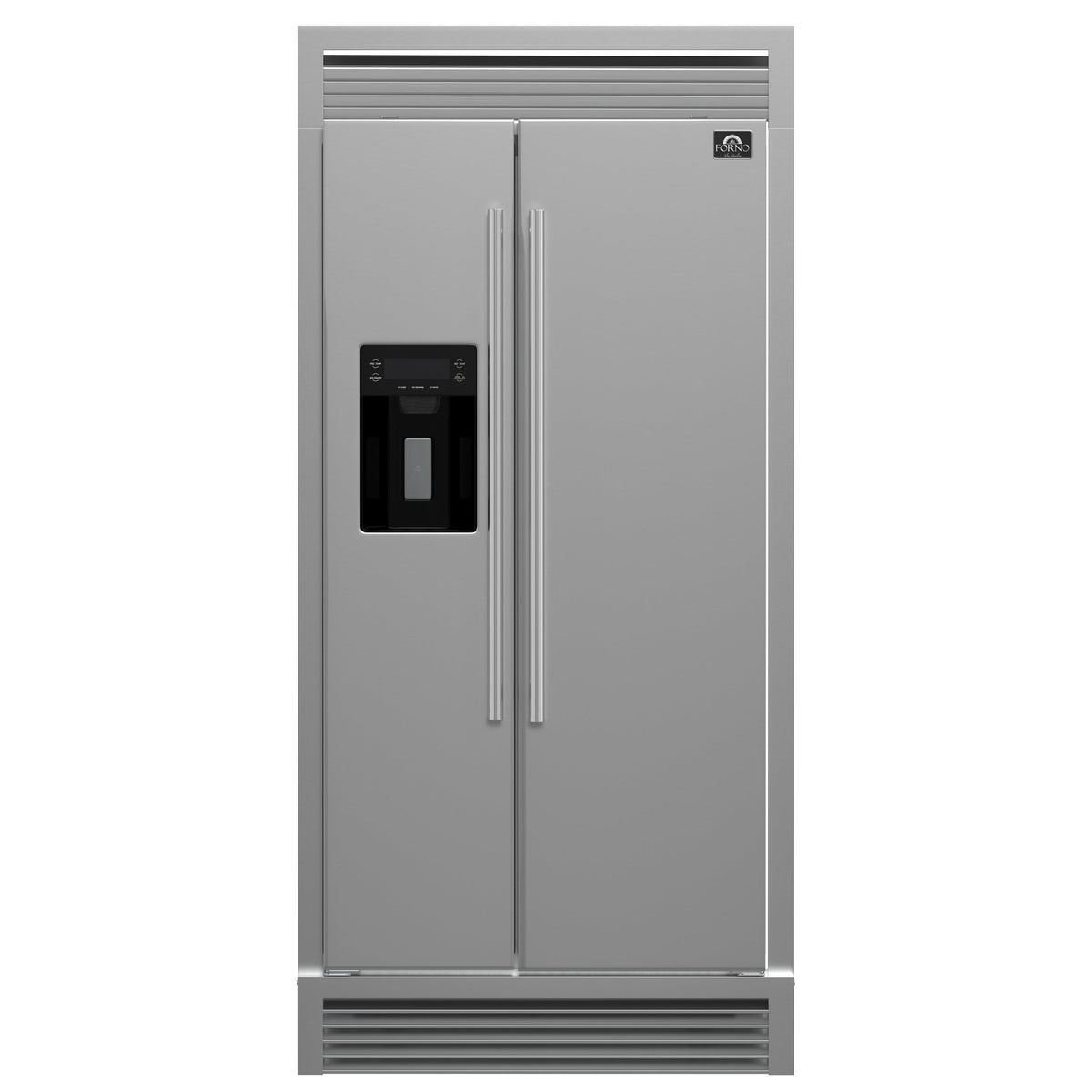 Forno Salerno 40-Inch Side-by-Side Refrigerator in stainless steel VCM, front view