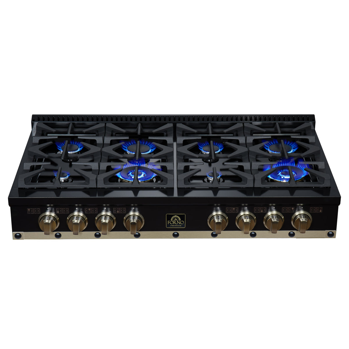 Forno Ambassador 48-Inch Gas Cooktop in black, cooktop top front