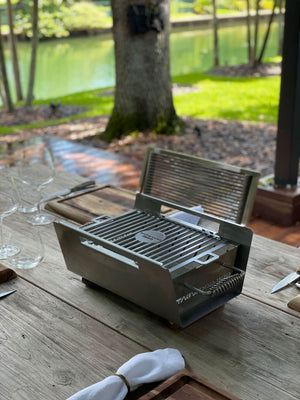 Tagwood BBQ BBQ07SS 304 Stainless Steel Table Top Warming Brazier with Acacia Wood