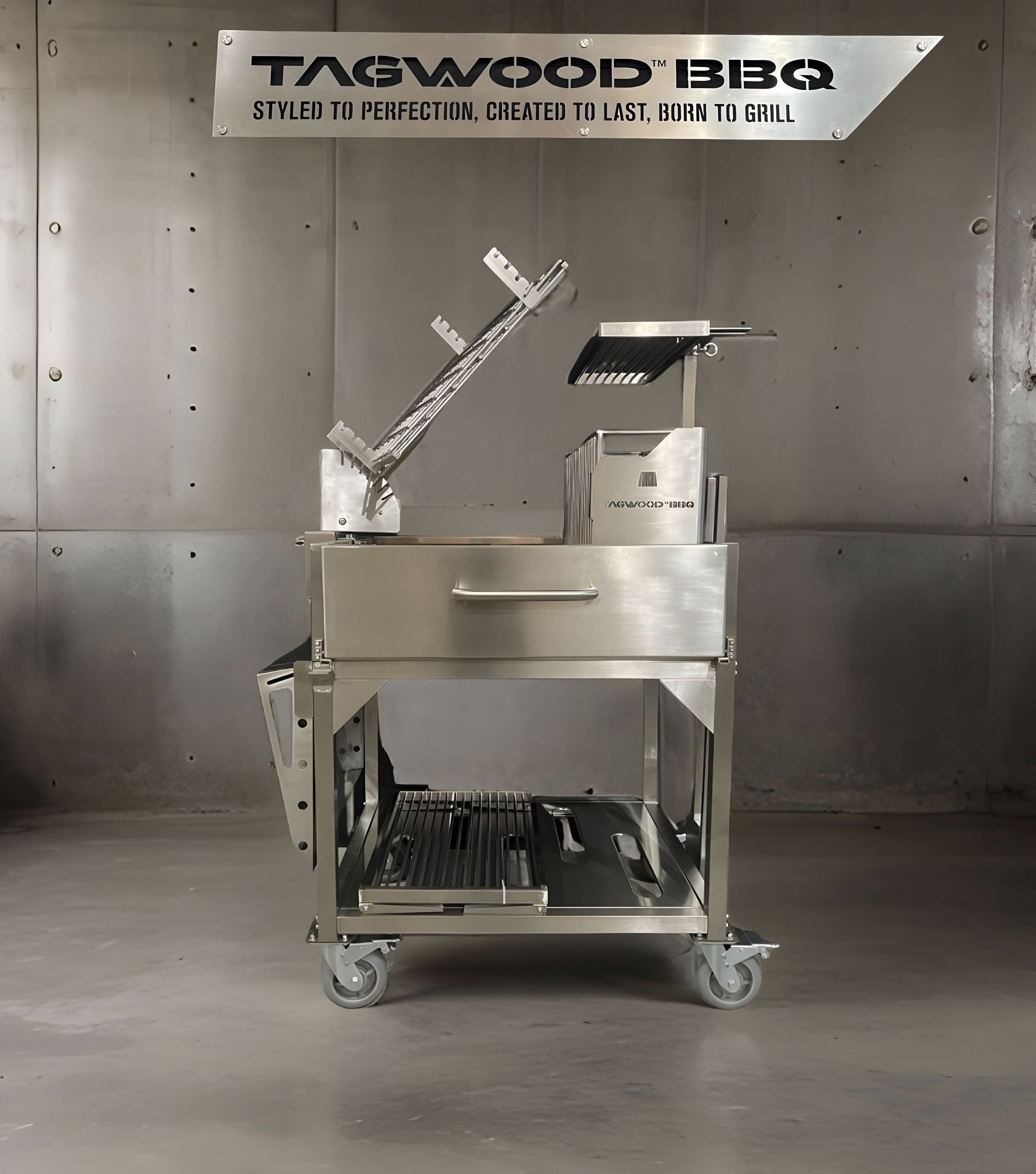 Tagwood BBQ BBQ33SS Argentine clamp grill with firebox in 304 stainless steel