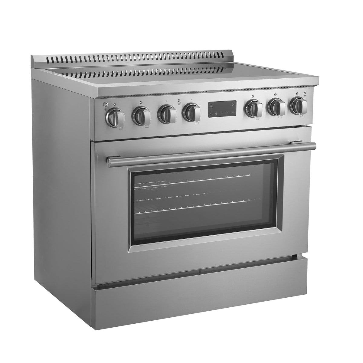 Forno Torino 36-Inch Induction Range in stainless steel, left angle view