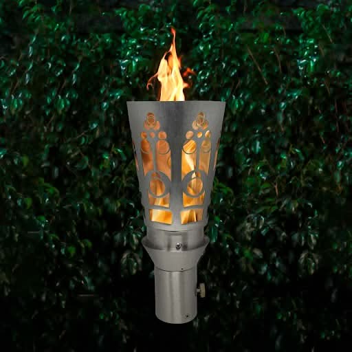 Wide Mosaic Fire Torch in 304 stainless steel for natural gas or propane outdoor use