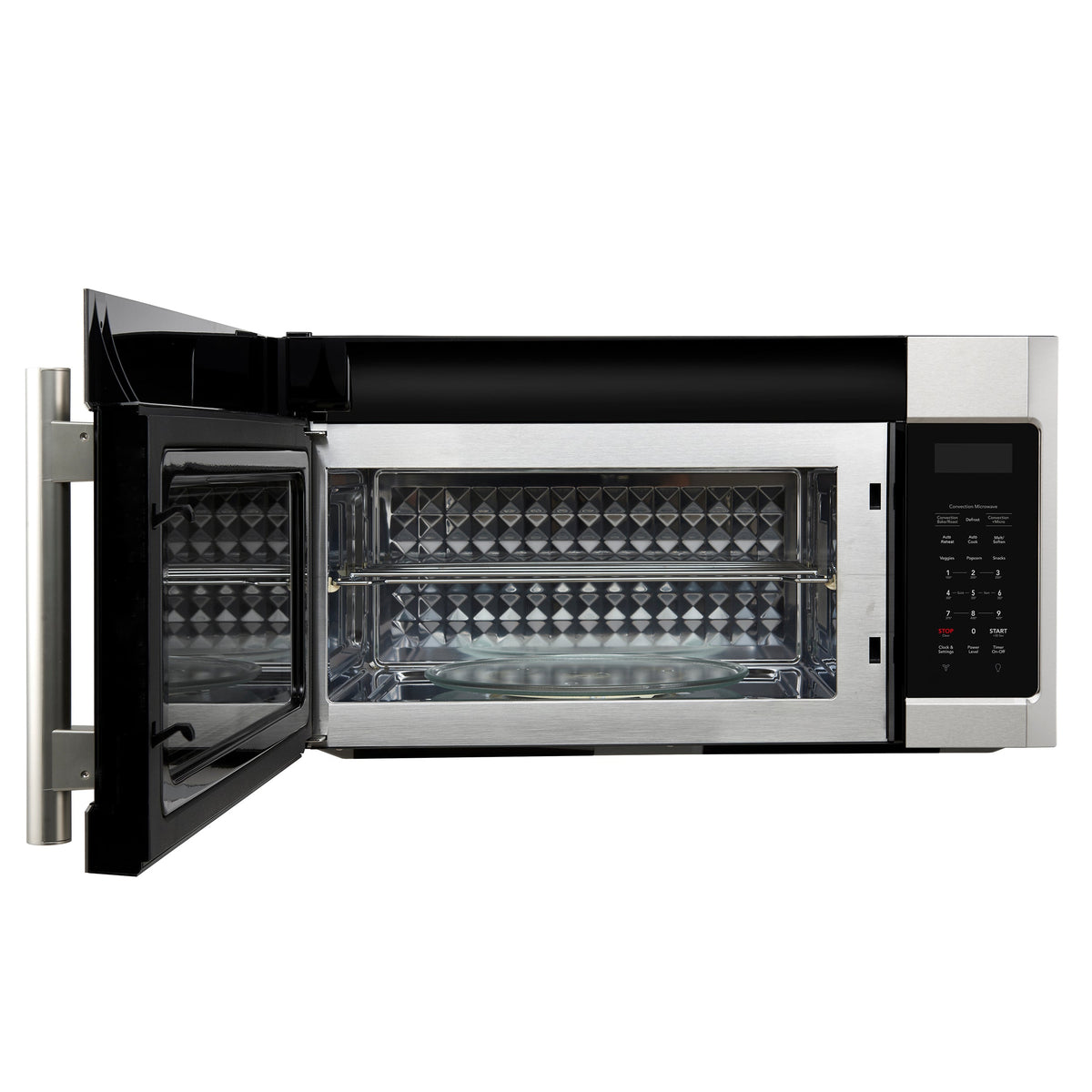 Forno Fornace 30-Inch Over-the-Range Microwave in stainless steel, front door open